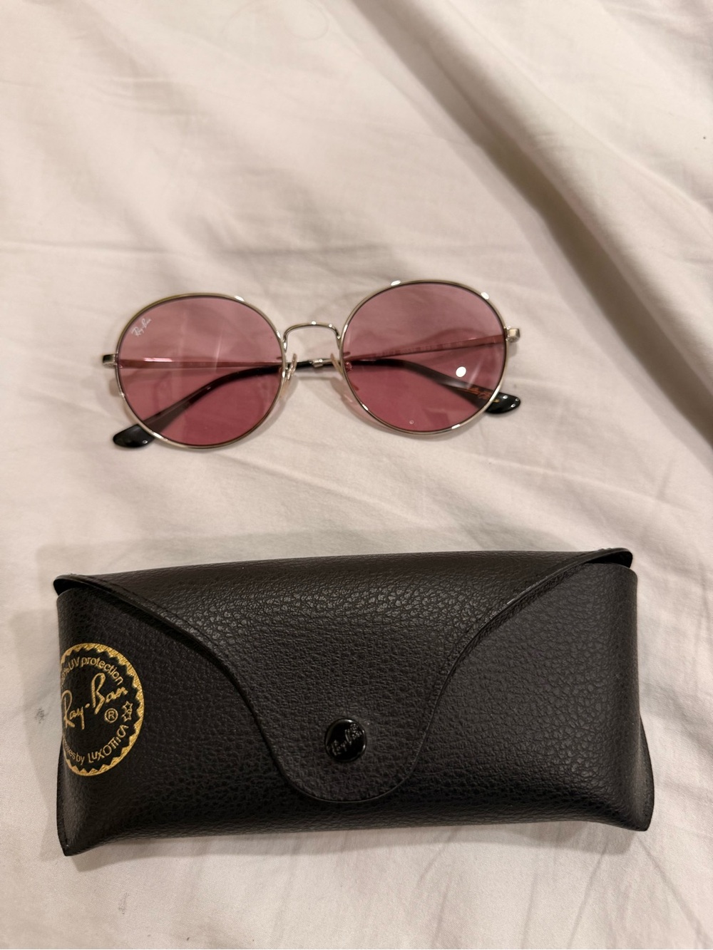 Ray-Ban Silver Frame Sunglasses with Pink Lenses